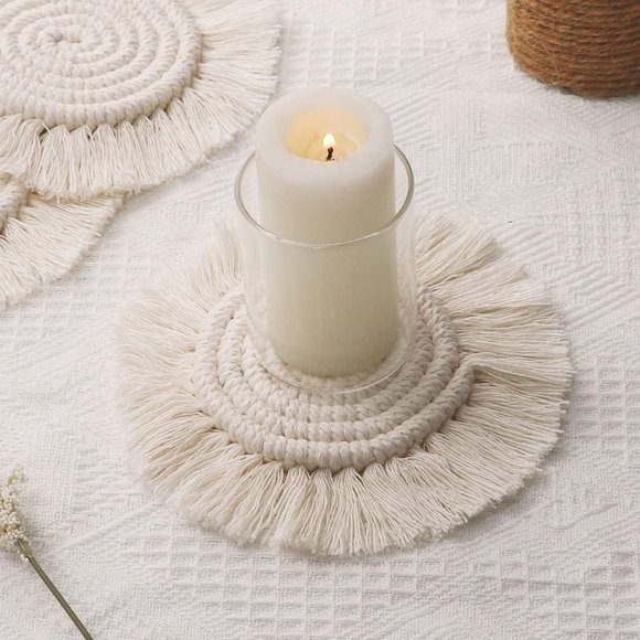 4 Pack Bohemian Macrame Woven Coasters - Picture 1 of 11